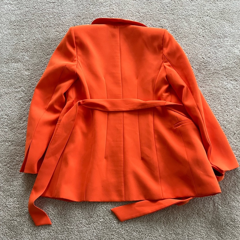 Zara Orange blazer suit jacket belted with belt with tie longline XS workwear - Picture 10 of 10